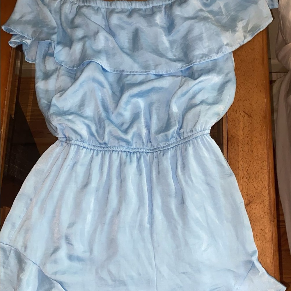 Light Blue Ruffled Off-Shoulder Dress